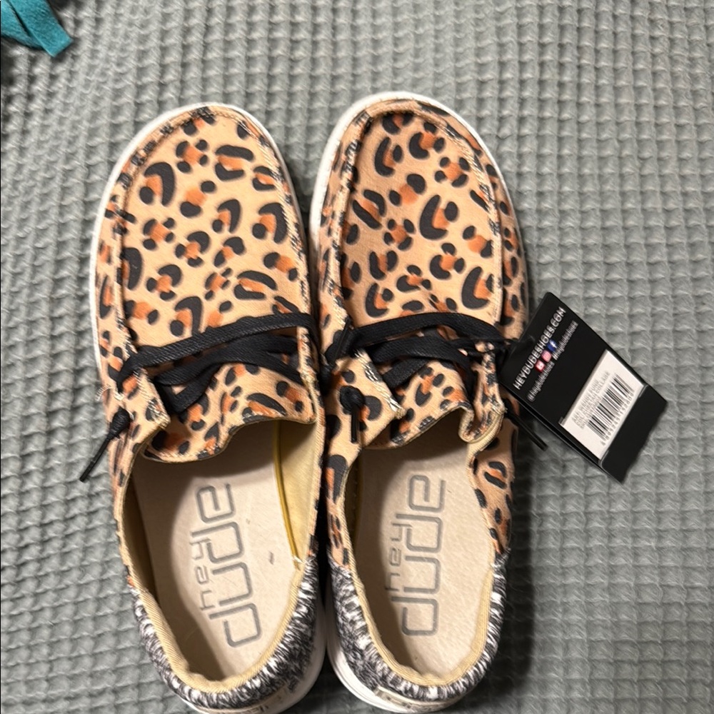 Hey Dude Leopard Print Shoes - Tan and Black